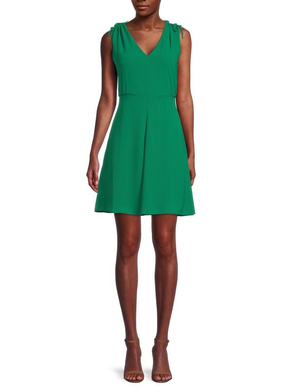 Vince Camuto Chiffon Mini Dress with Deep V Neck and Ruffles, Green