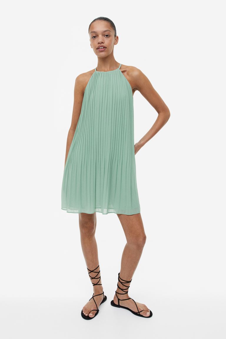 H&M pleated chiffon dress, light green