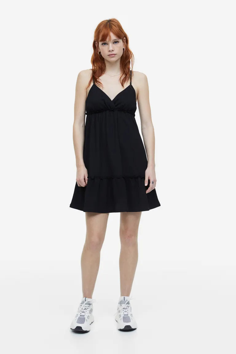 H&M ruffled crepe dress, black