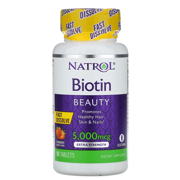 Biotin, Strawberry, 5000 mcg, 90 Tablets, Natrol