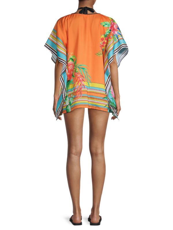 Ranee's Salmon Mixed Print Kaftan Cape