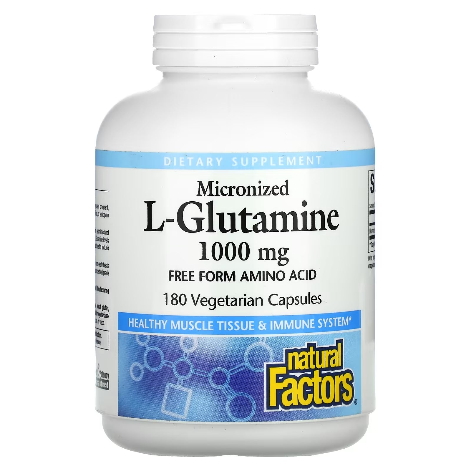 Natural Factors Micronized L-Glutamine 1000 mg, 180 Vegetarian Capsules