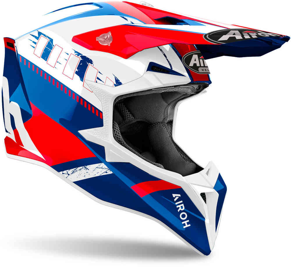 Wraaap Feel Airoh Motocross Helmet, White/Blue/Red