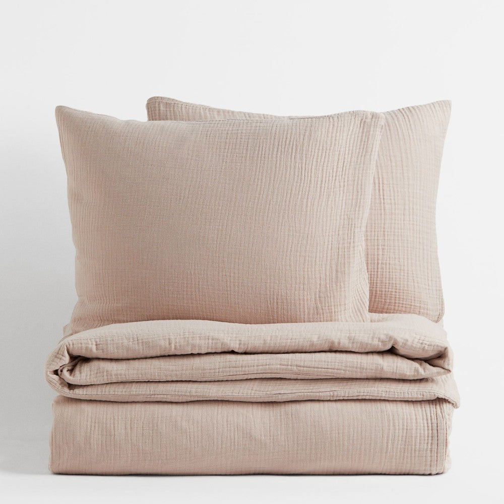 طقم ملاءات سرير مزدوج من H&amp;M Home Muslin King، بيج