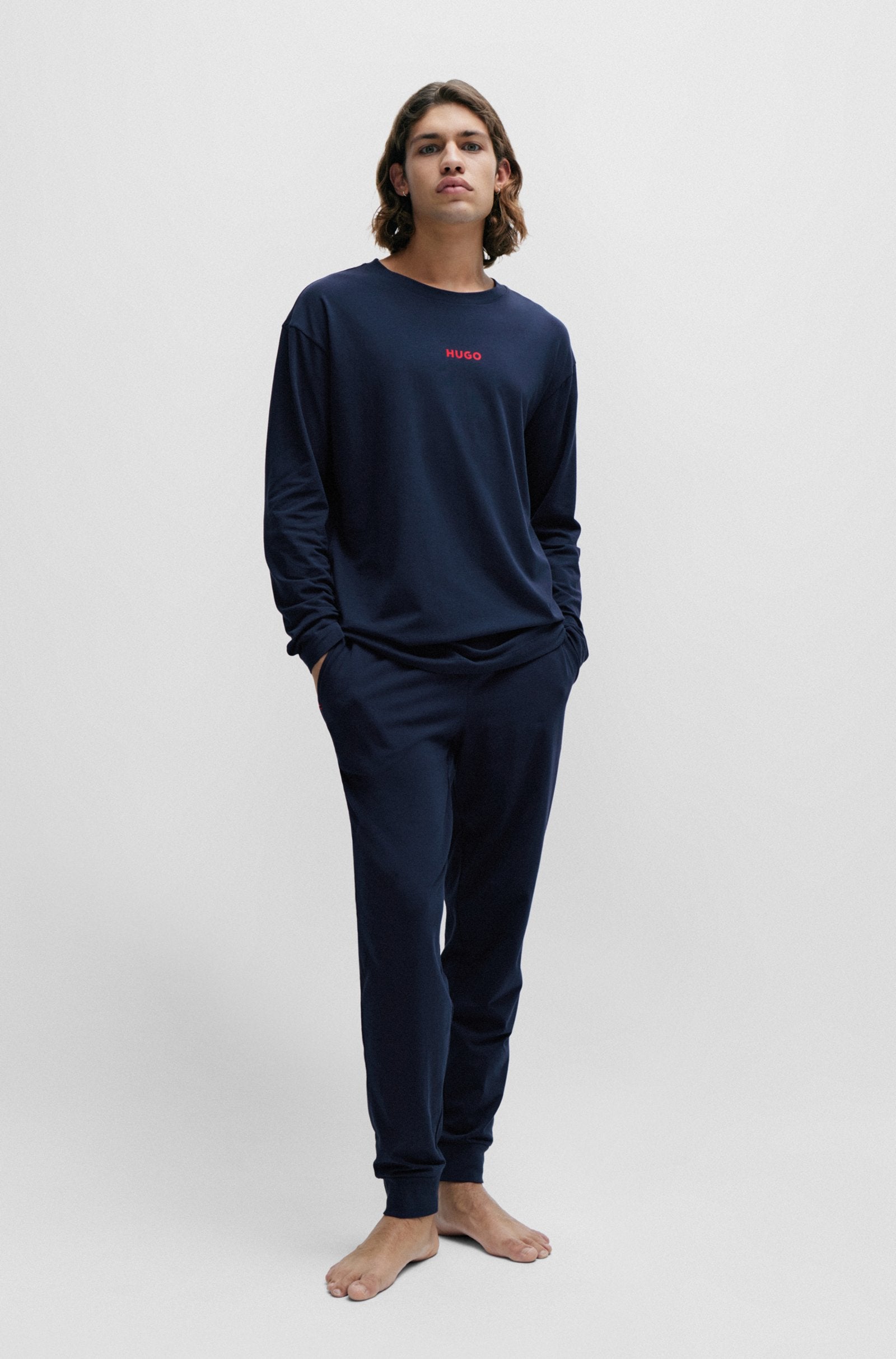 Hugo Relaxed-fit In Stretch Cotton With Logo Pajama T-shirt, navy