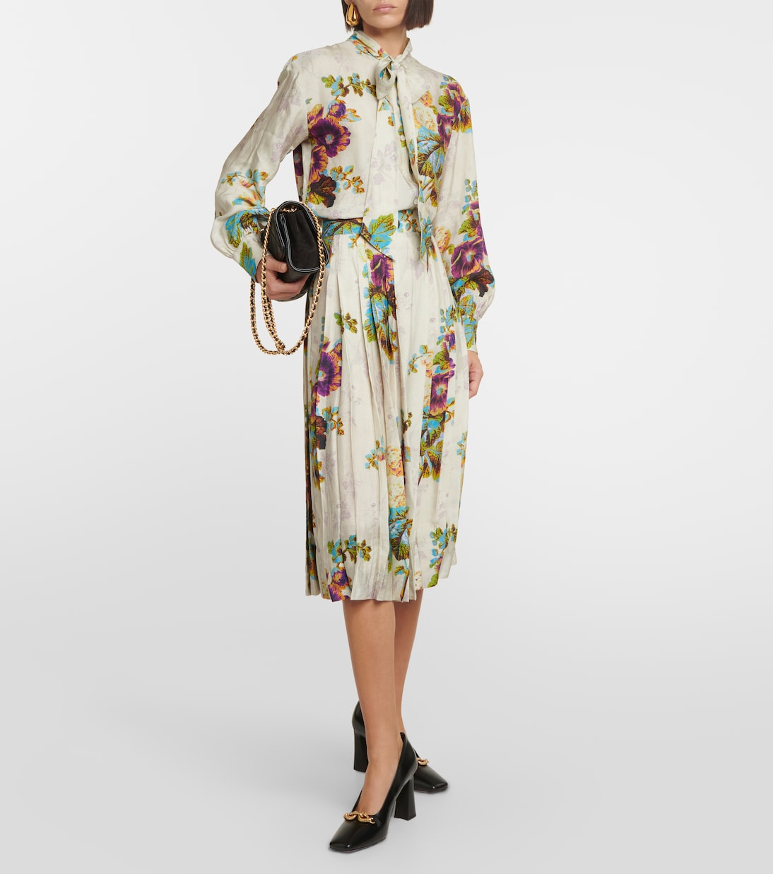 Tory Burch Floral Satin Midi Skirt, Multicolor