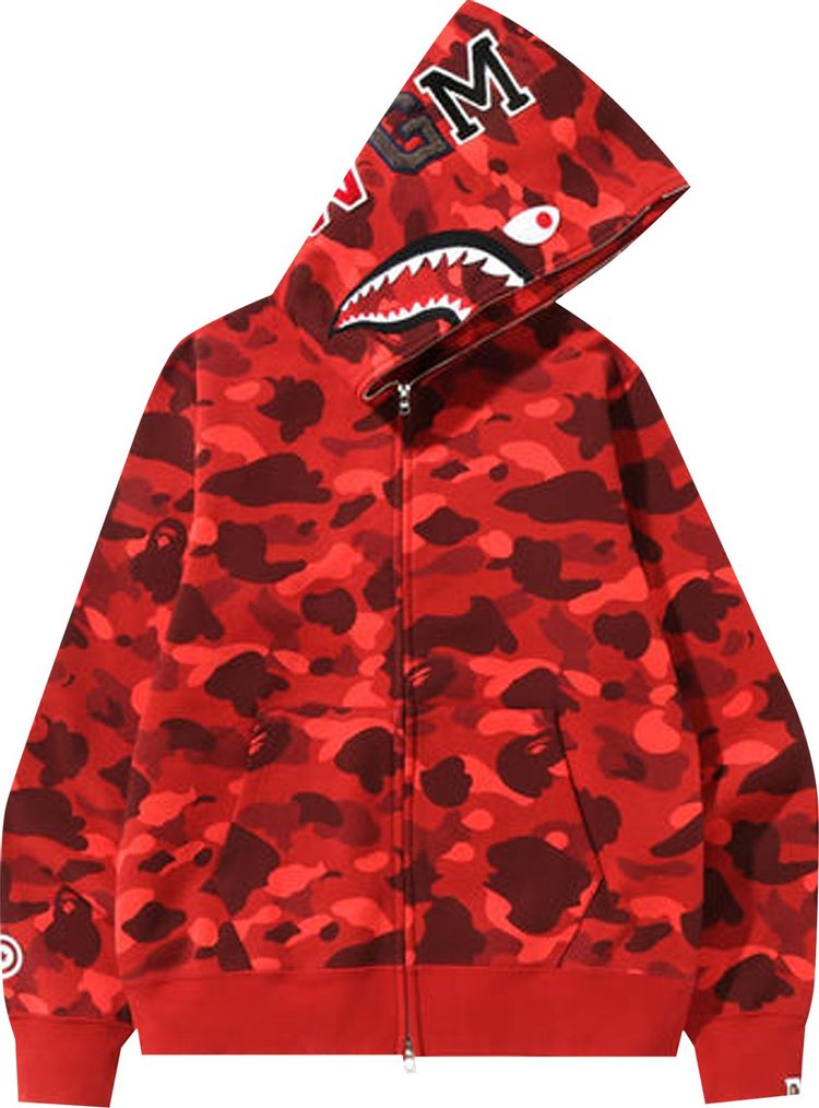 سويت شيرت BAPE Color Camo Shark Full Zip 'Red'، أحمر