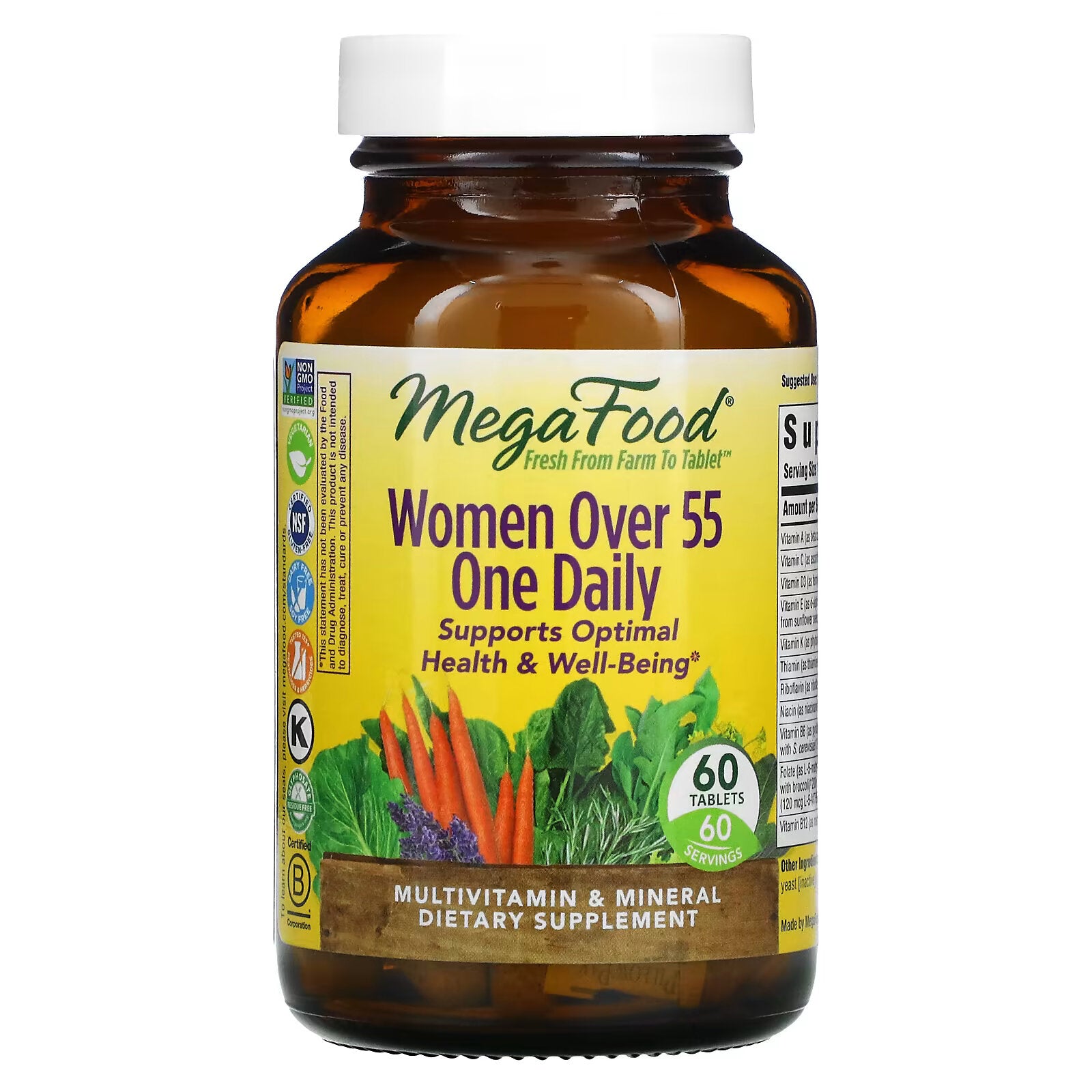 MegaFood, Women Over 55, multivitamins for women over 55 years old once a day, 60 tablets