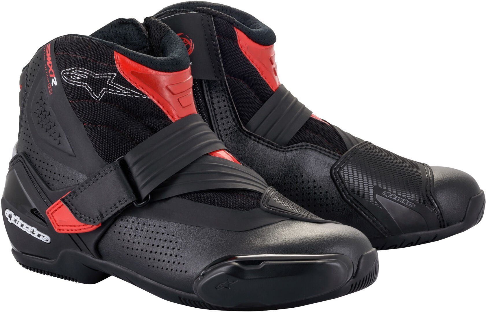 حذاء دراجات نارية بفتحات تهوية طراز SM-1 R V2 من Alpinestars، باللون الأسود/الأحمر