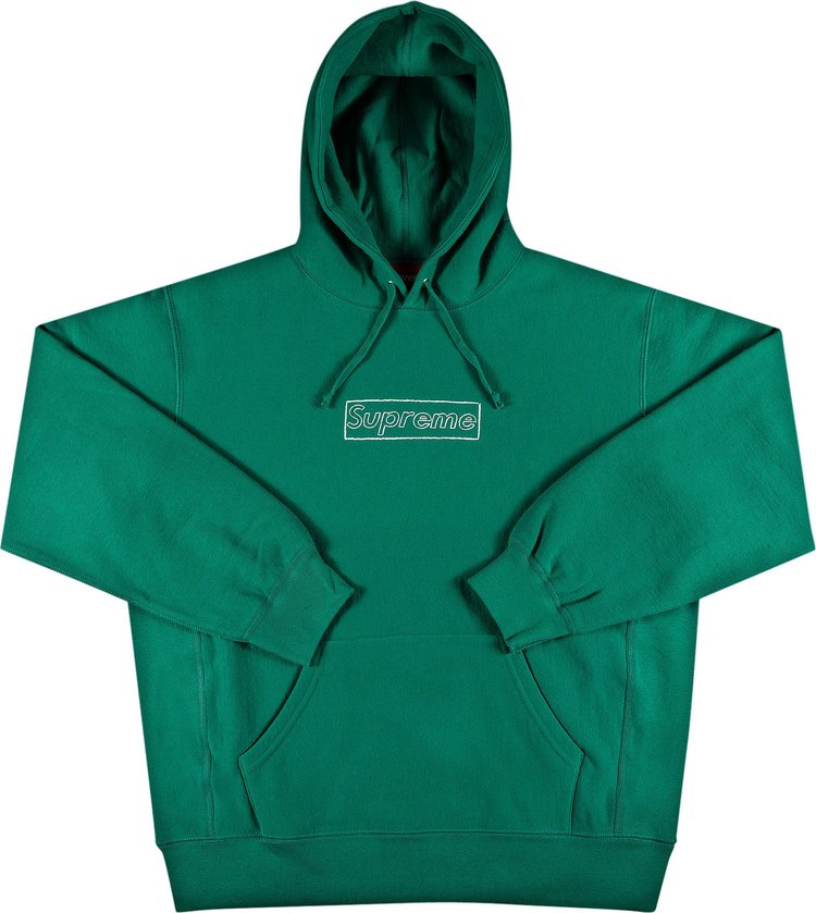 سويت شيرت Supreme x KAWS Chalk Logo بغطاء رأس "Light Pine" باللون الأخضر