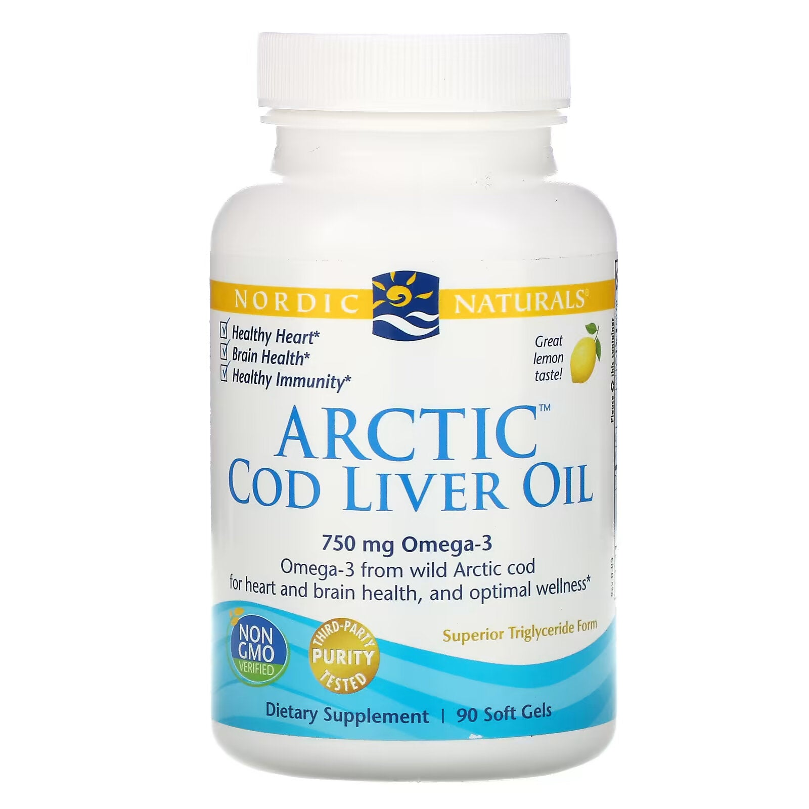 Nordic Naturals, Arctic Cod Liver Oil, Lemon, 1000 mg 90 softgels