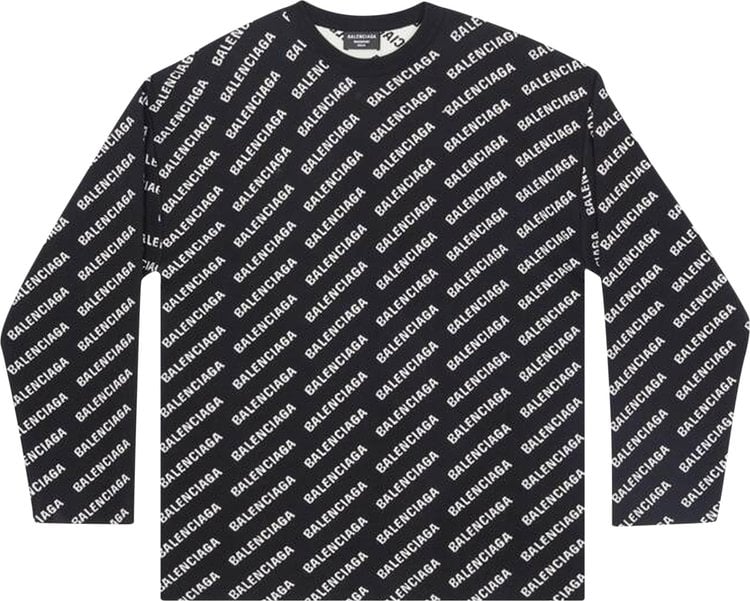 سويت شيرت Balenciaga All-Over Crewneck 'Black/White'، أسود