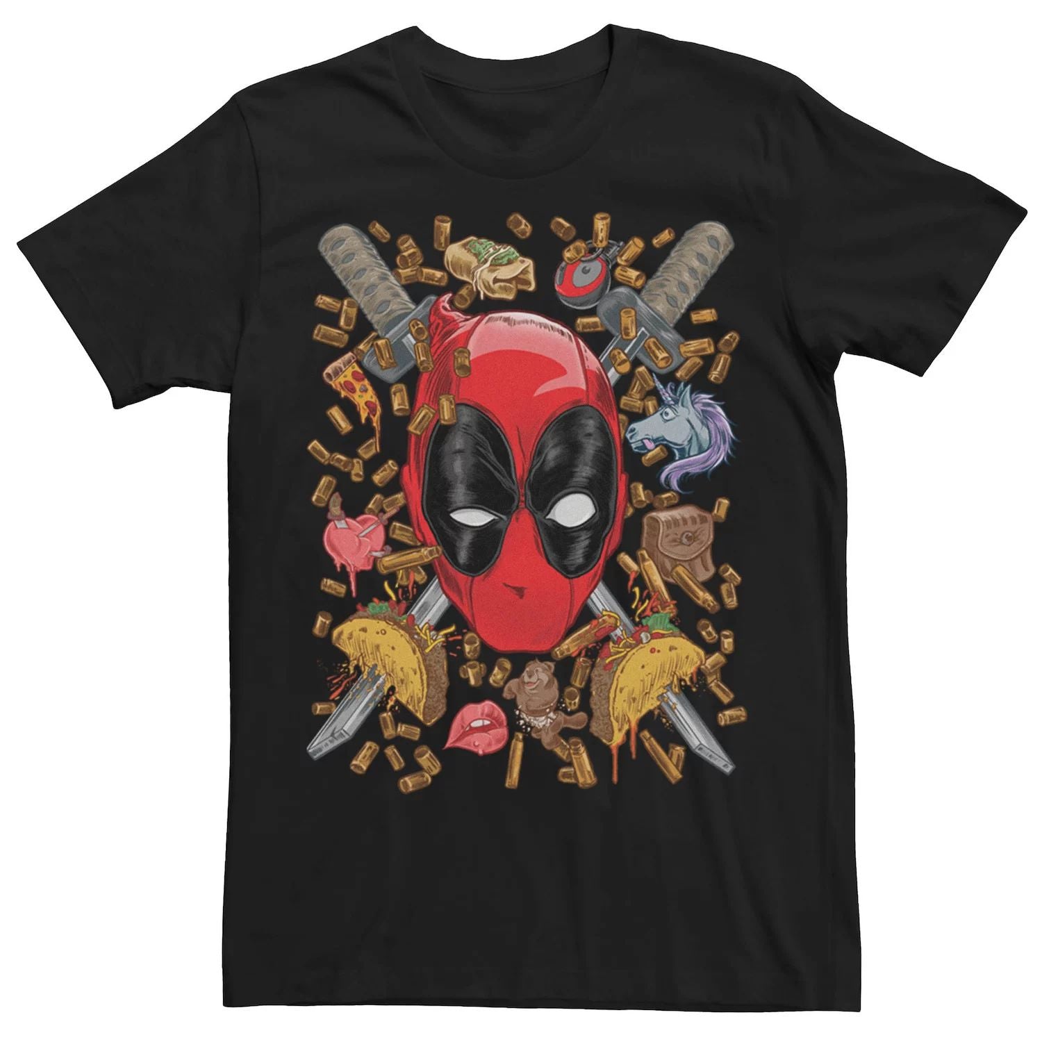 تي شيرت Marvel للرجال مطبوع عليه Deadpool Crossed Swords Favorite Things