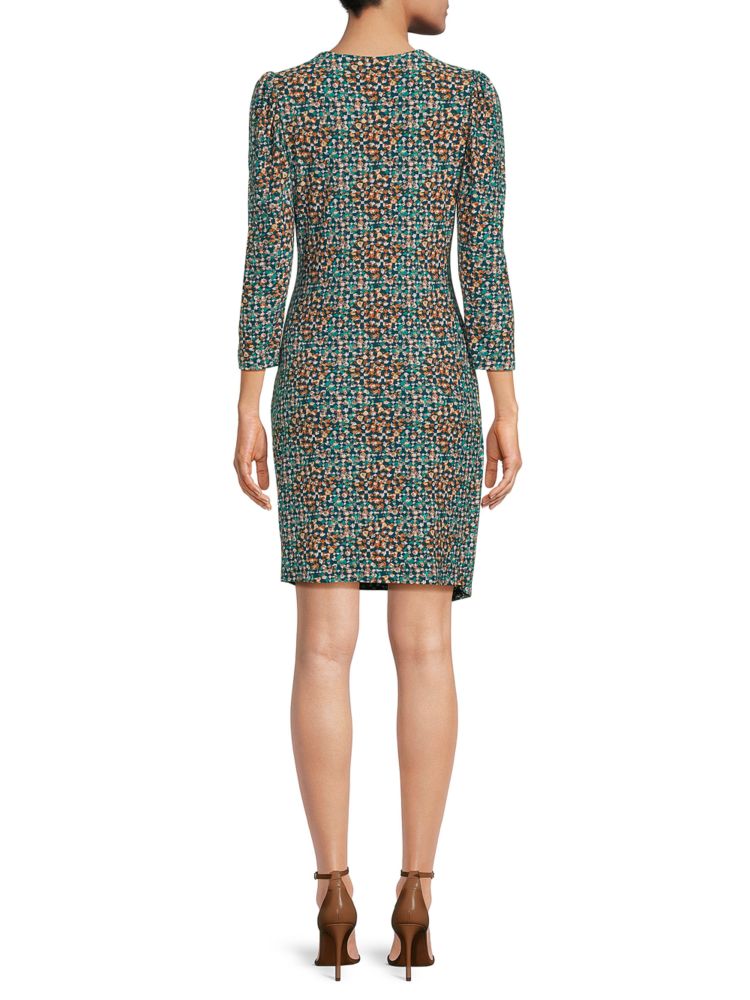 Asymmetrical knee-length dress with Renee C. print, turquoise