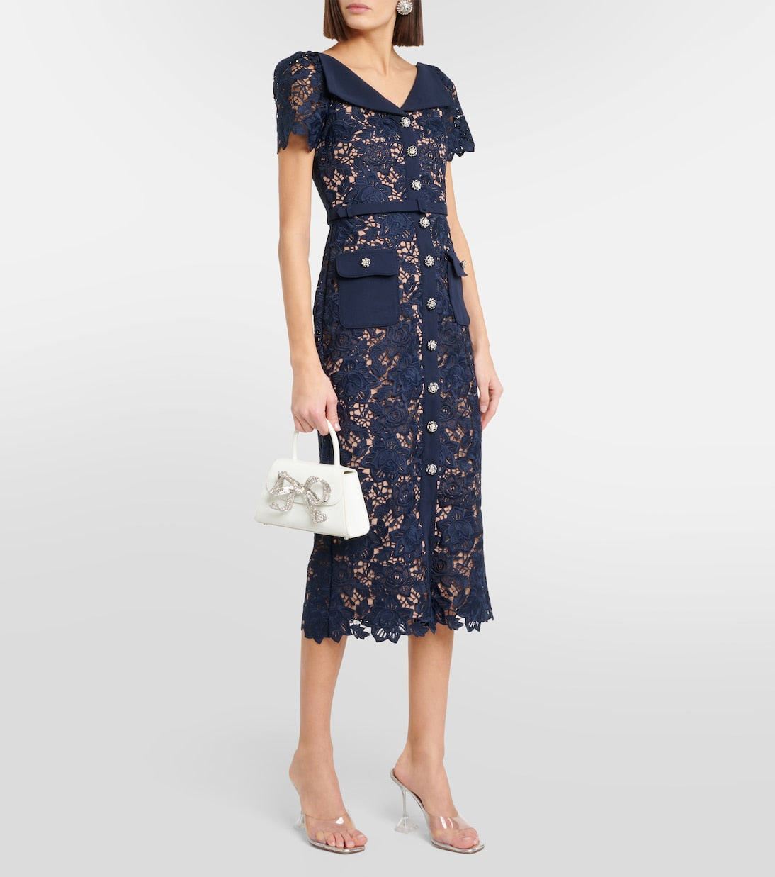 Self-Portrait lace midi dress, blue