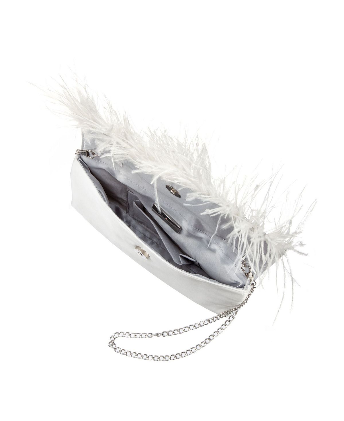 Women's clutch with feathers and Nina flap, white