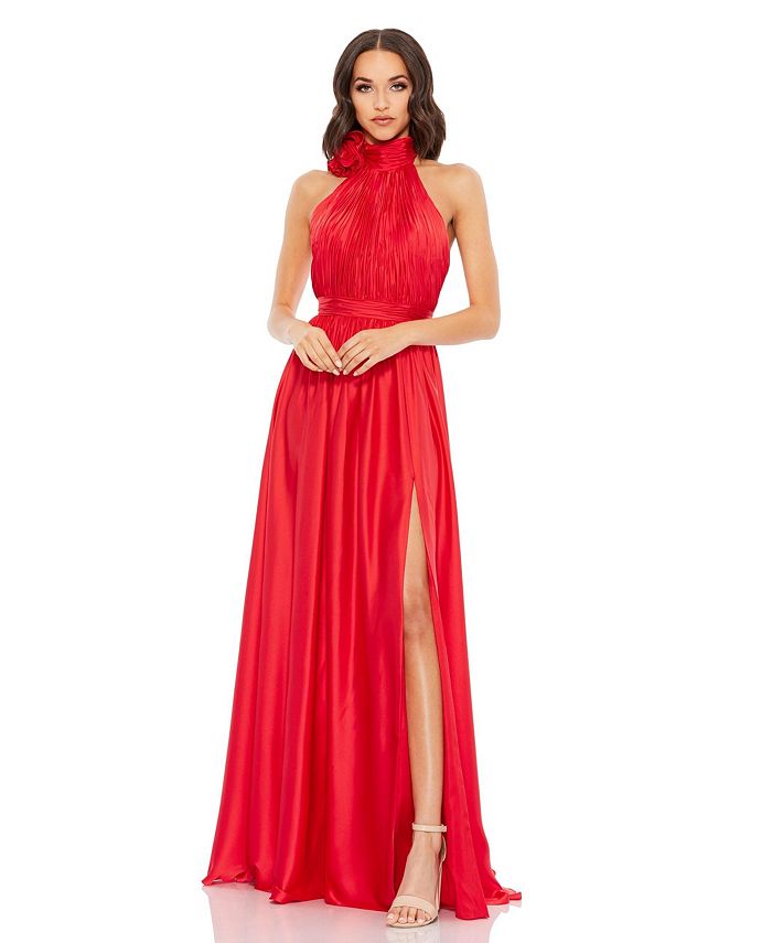 Women's Soft Collar High Split Tie Dress Mac Duggal Red