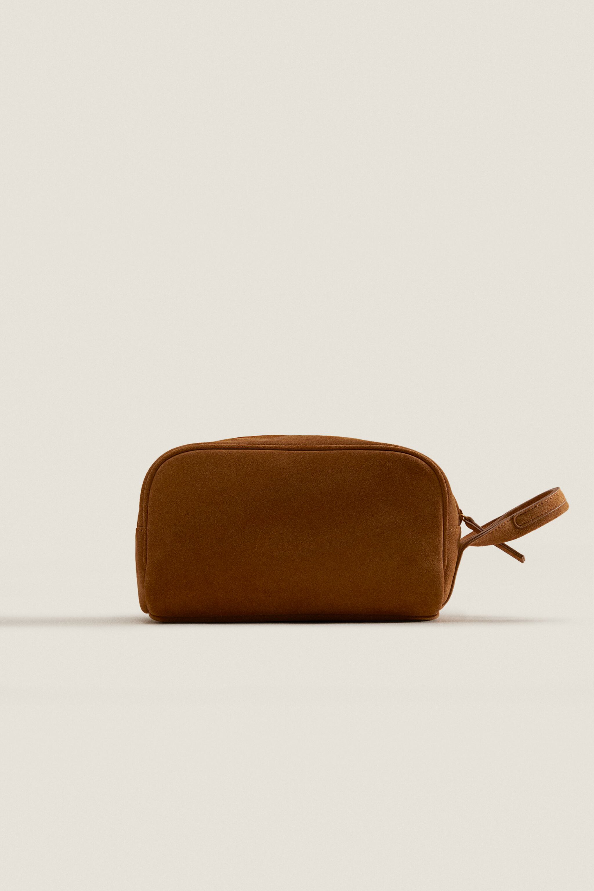 Leather toiletry bag Zara, brown