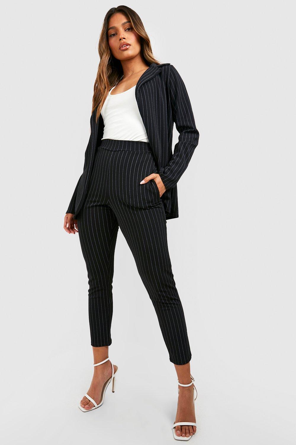 Natural blazer and tonal stripe trousers Boohoo two-piece suit, black