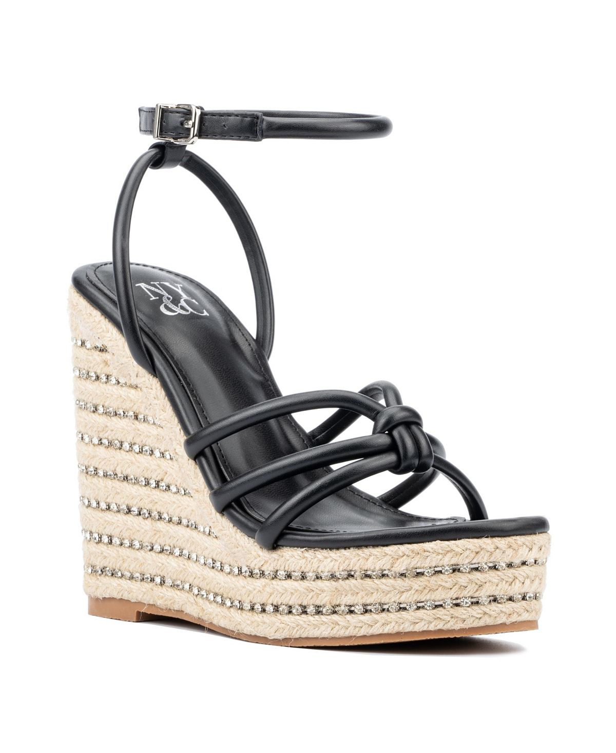 New York & Company Women's Rhinestone Electra Wedge Sandals, Black