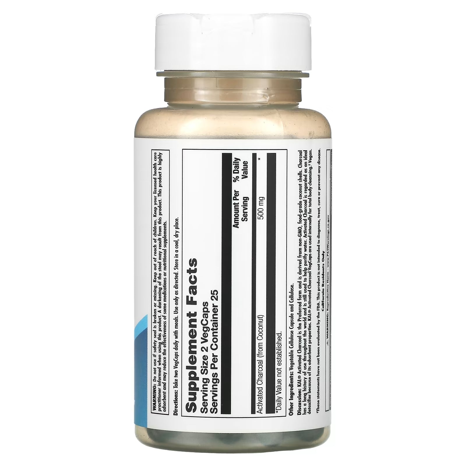 KAL activated carbon 280 mg, 50 vegetable capsules