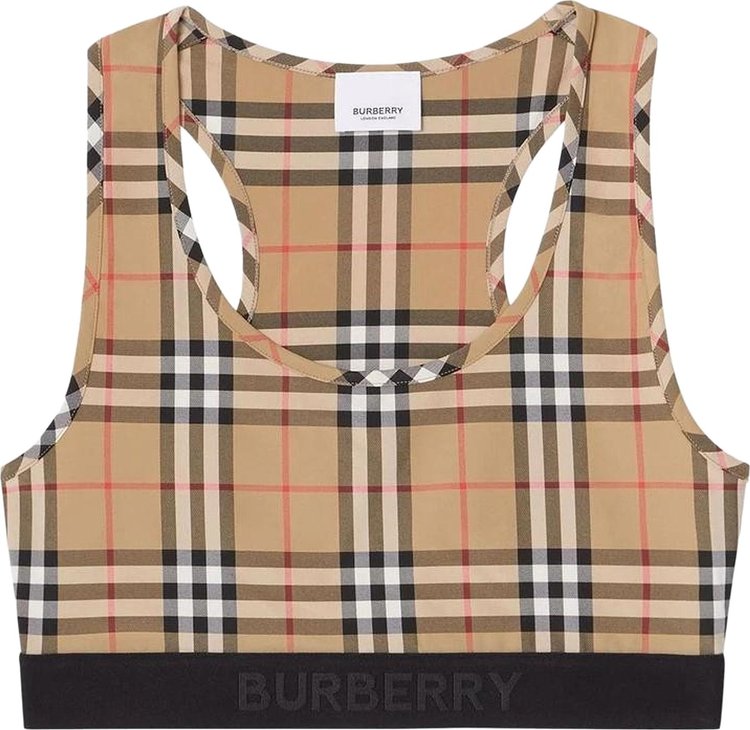 حمالة صدر كلاسيكية منقوشة بشعار Burberry باللون البيج Archive Beige، بني