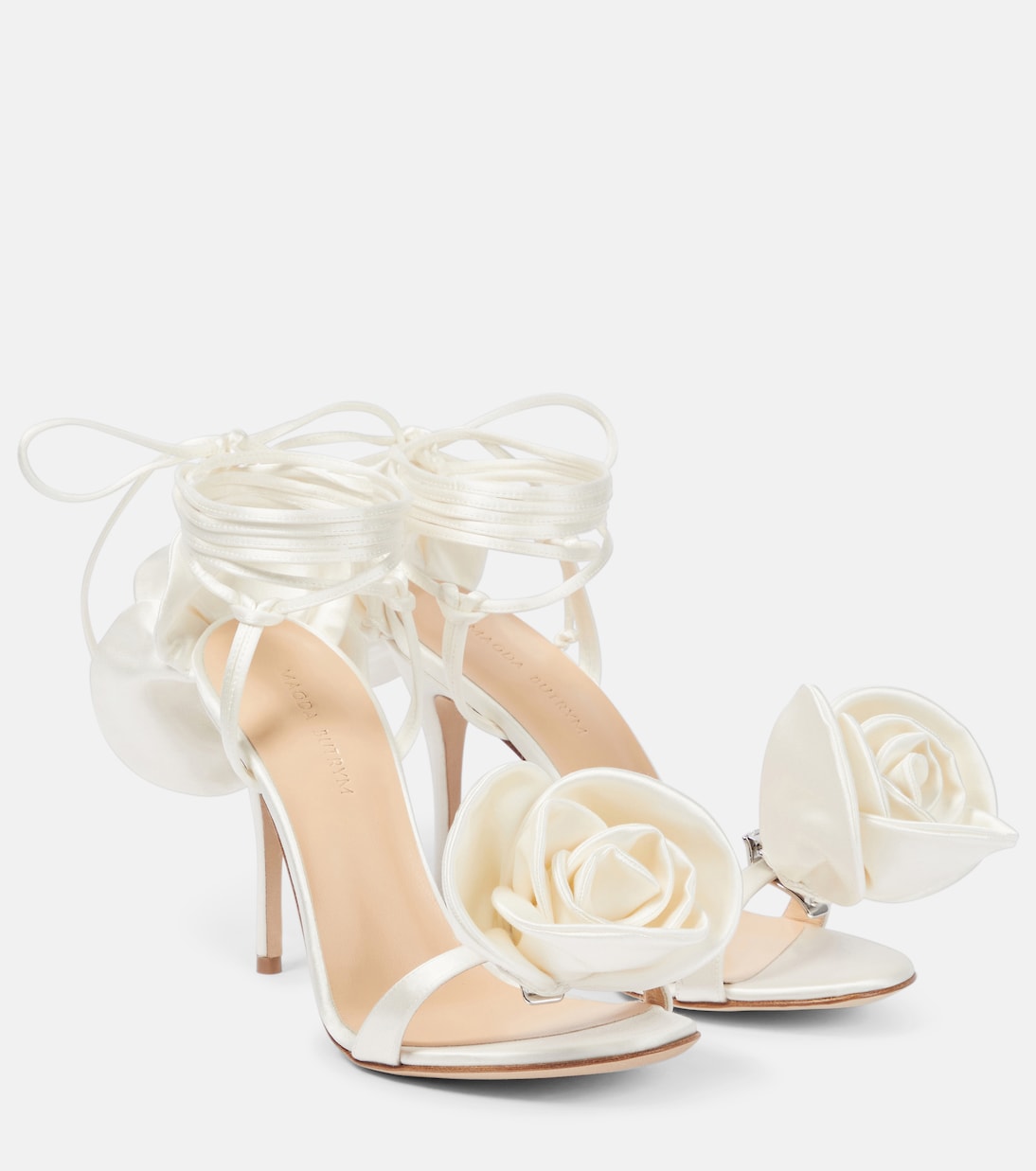 Magda Butrym satin sandals with floral appliqué, white