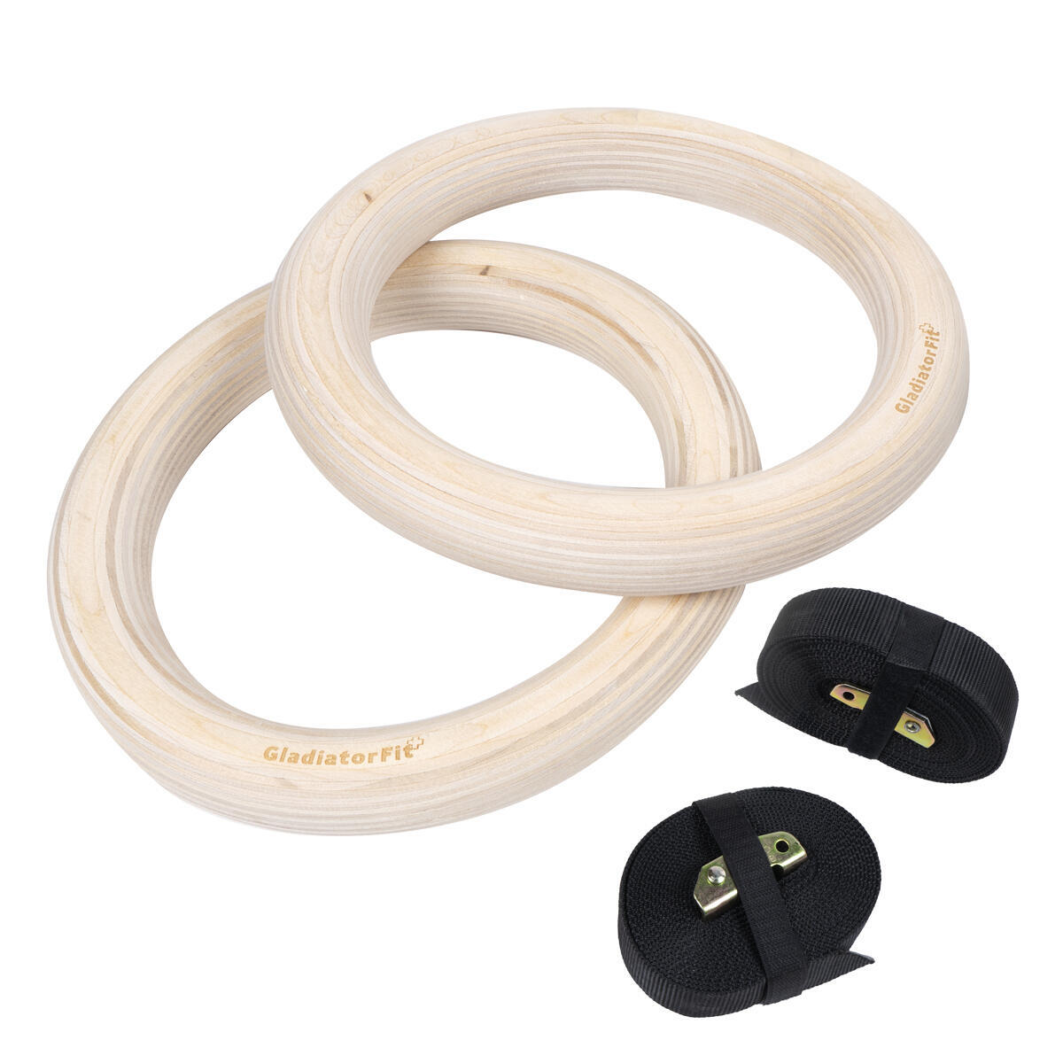 Gymnastic rings - Crosstraining made of wood Ø 32mm + adjustable straps GLADIATORFIT beige