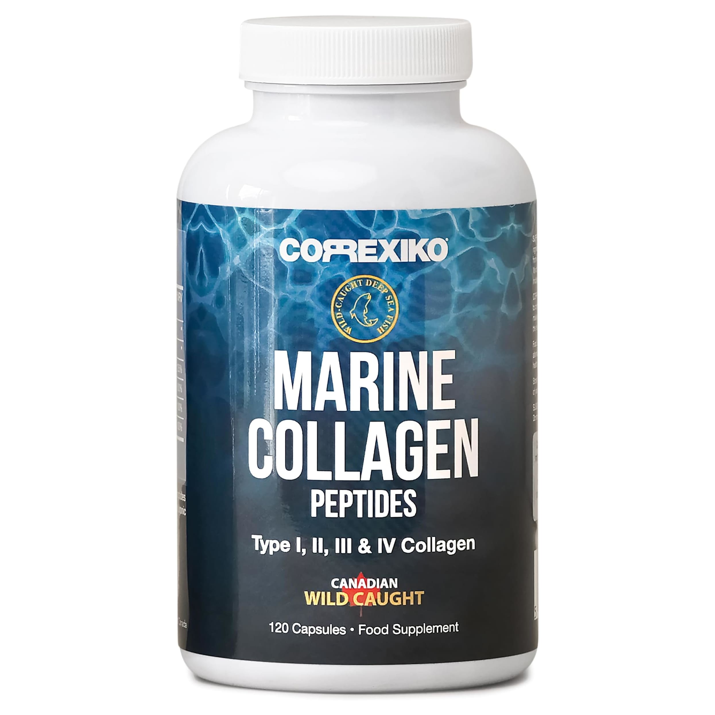 Collagen Correxiko Marine Peptides Type I, II, III, IV, 120 capsules