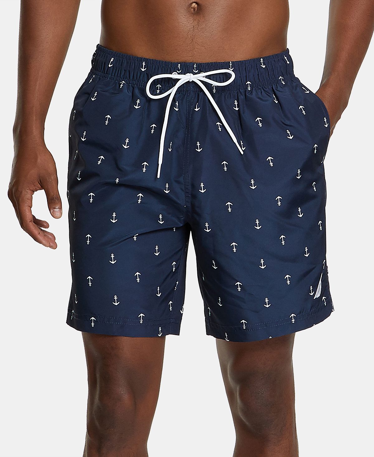 Nautica Men's 8" Anchor Print Quick Dry Swimming Trunks, Blue