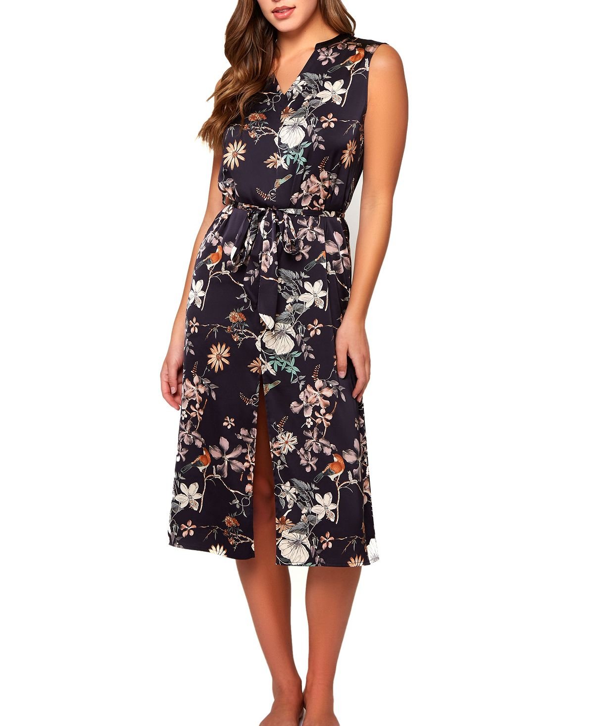 Women's dress or slip dress in stretch satin with floral print iris i  Collection, black