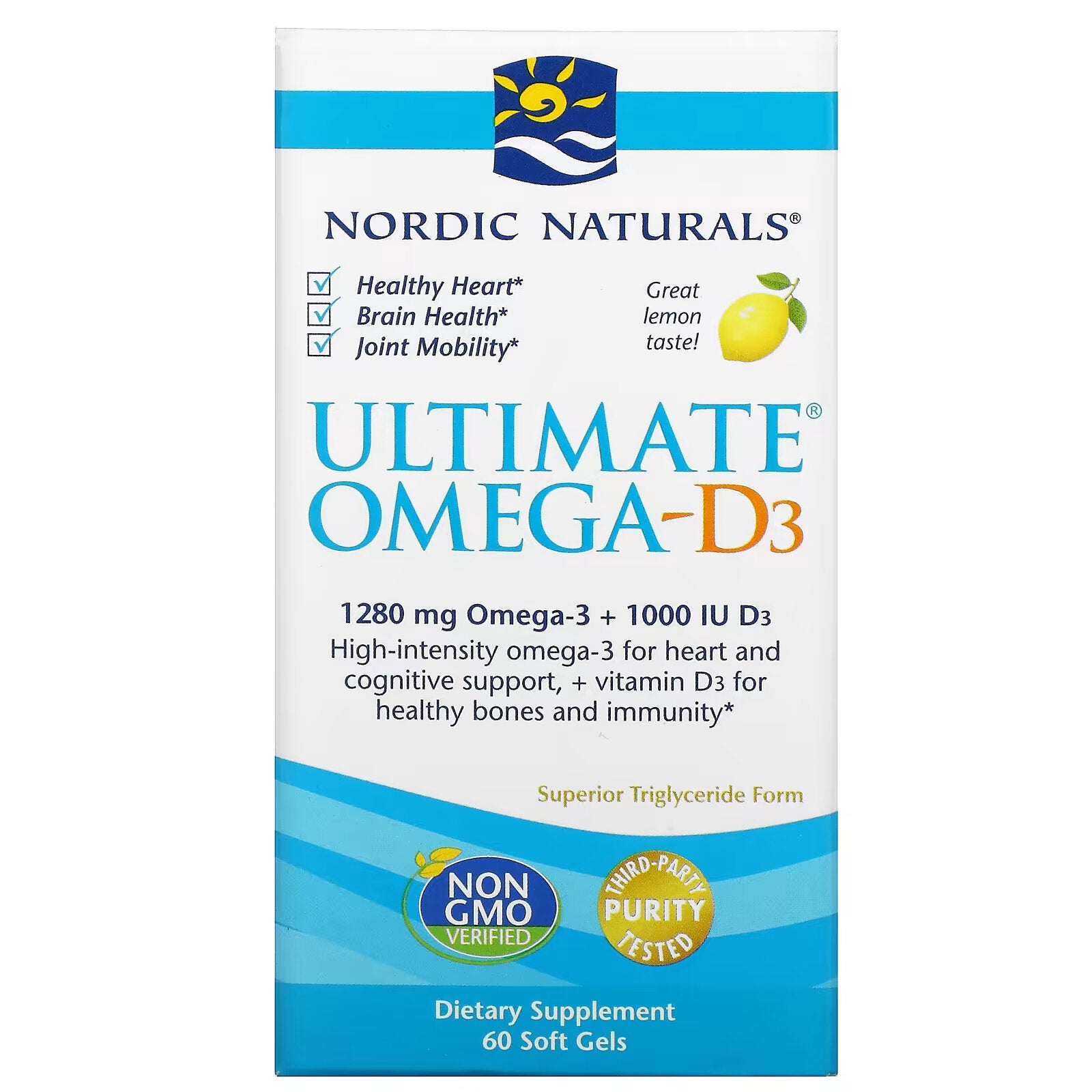 Nordic Naturals, Omega-D3 Ultimate، ليمون، 1000 مجم، 60 كبسولة هلامية