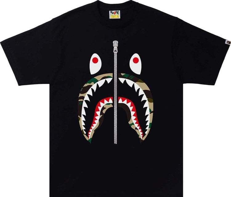 تي شيرت BAPE 1st Camo Shark "أسود/أصفر"، أسود