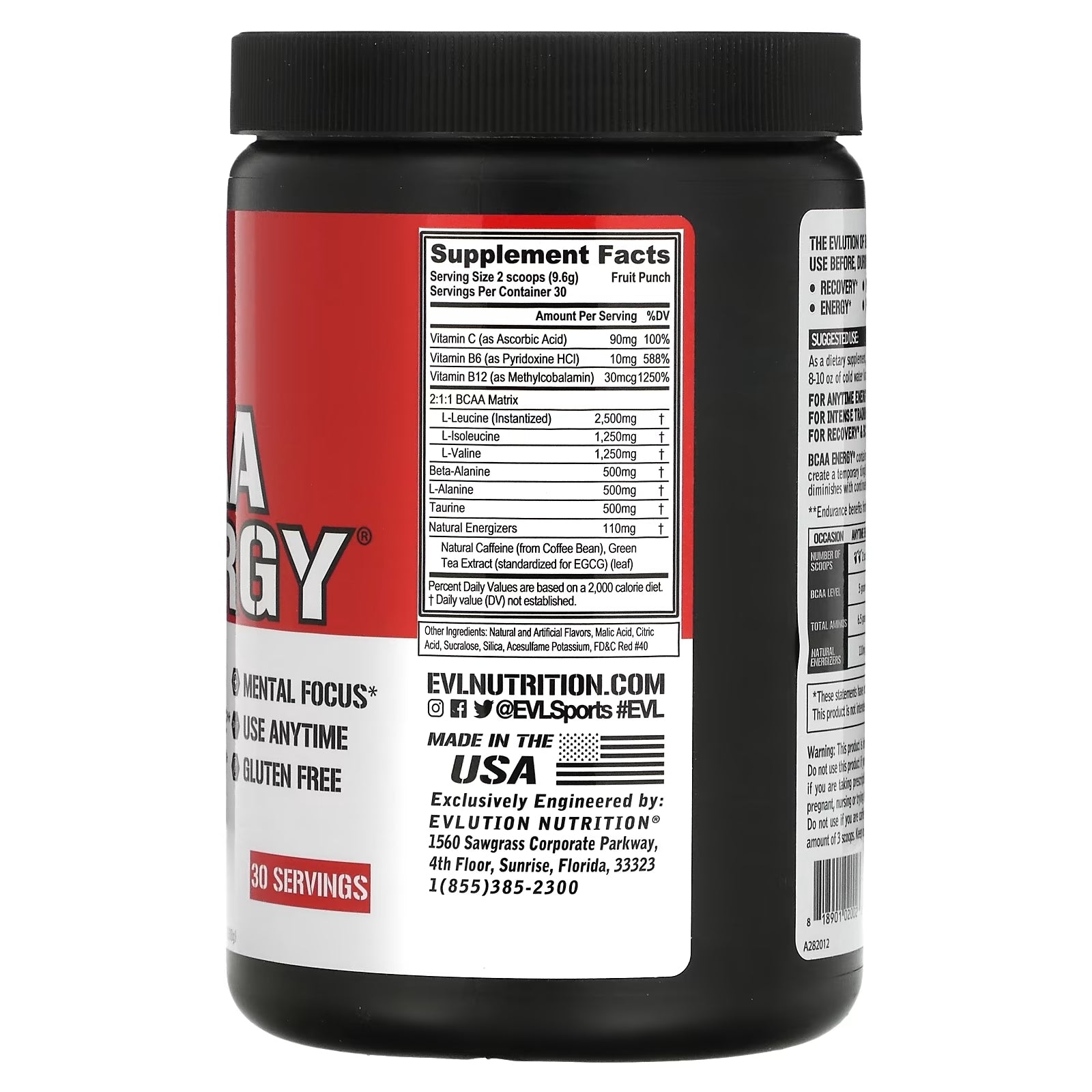 EVLution Nutrition BCAA Energy Drink Mix, Fruit Punch 288 g