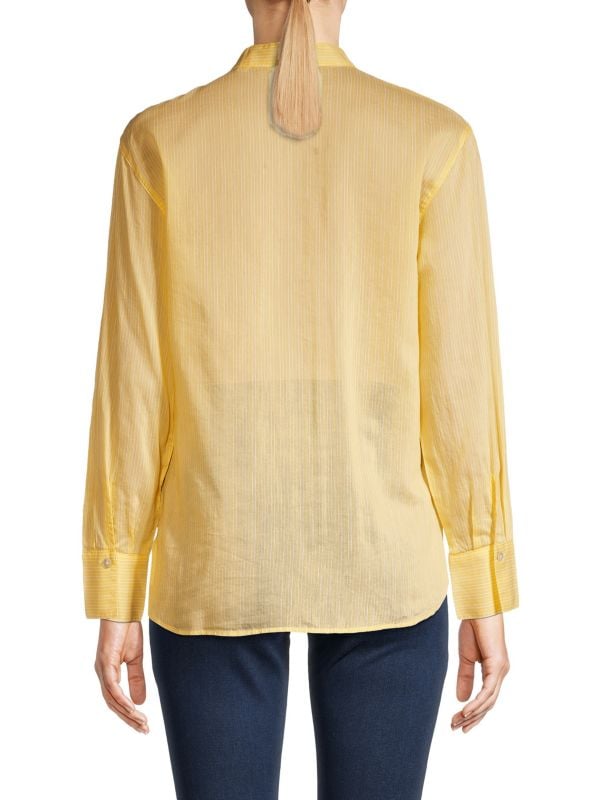 Vince Pinstripe Silk Blend Button Down Shirt, Yellow