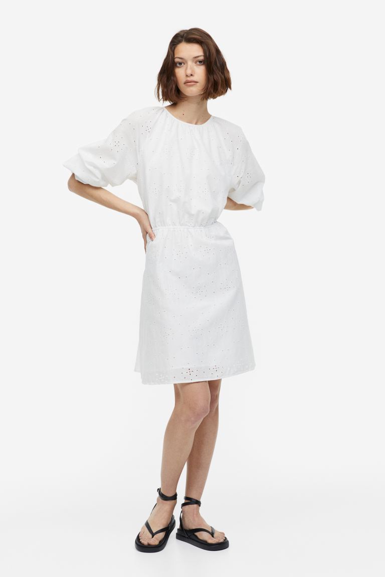 H&M embroidered eyelet dress, white