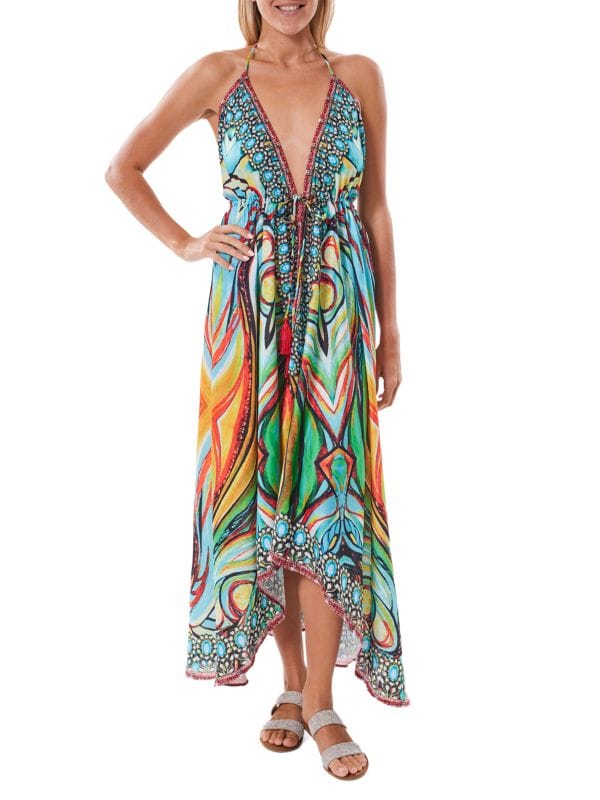 Ranee's Blue multi printed halter cover-up dress