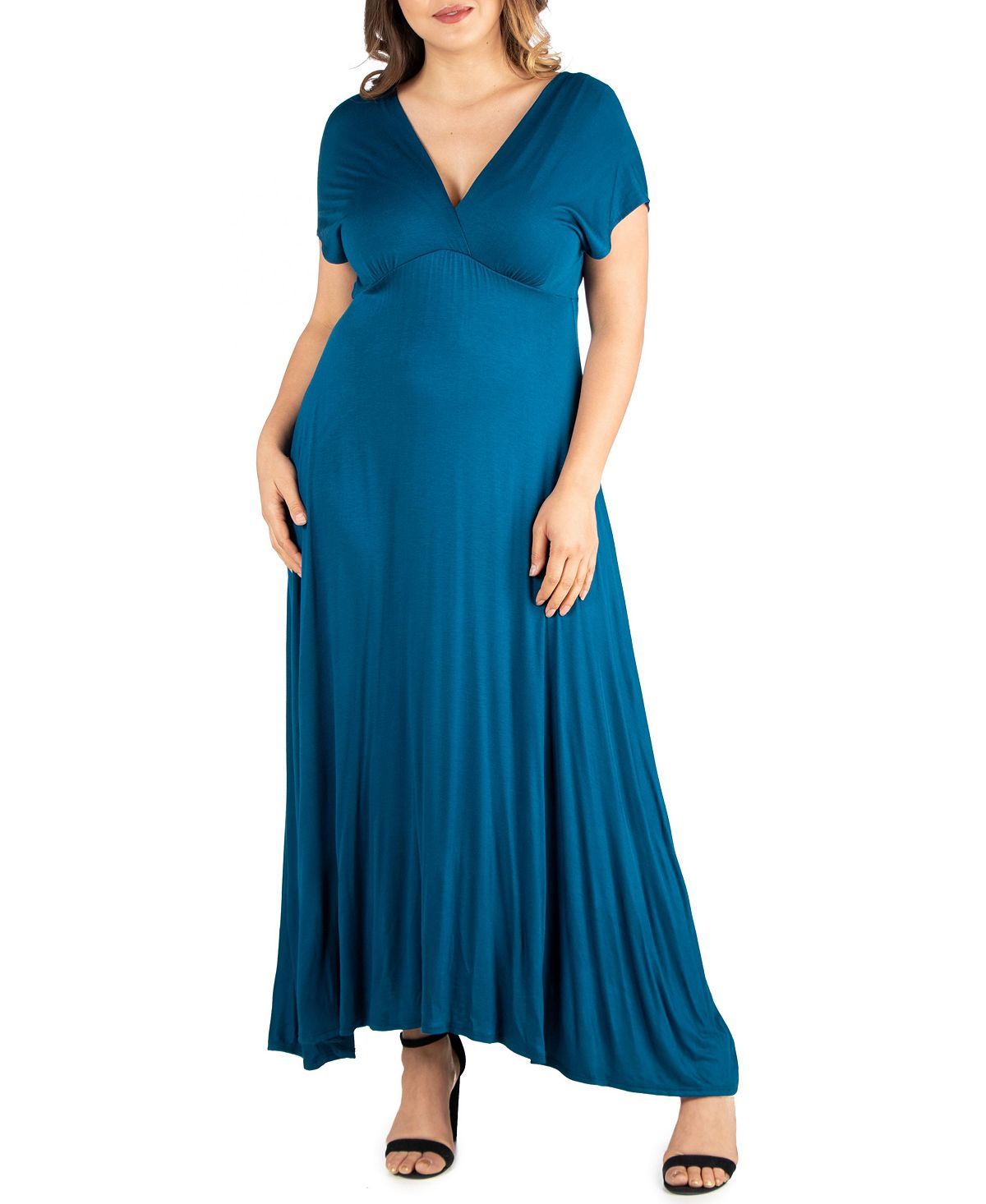 Women's Plus Size High Waist Maxi Dress 24seven Comfort Apparel turquoise