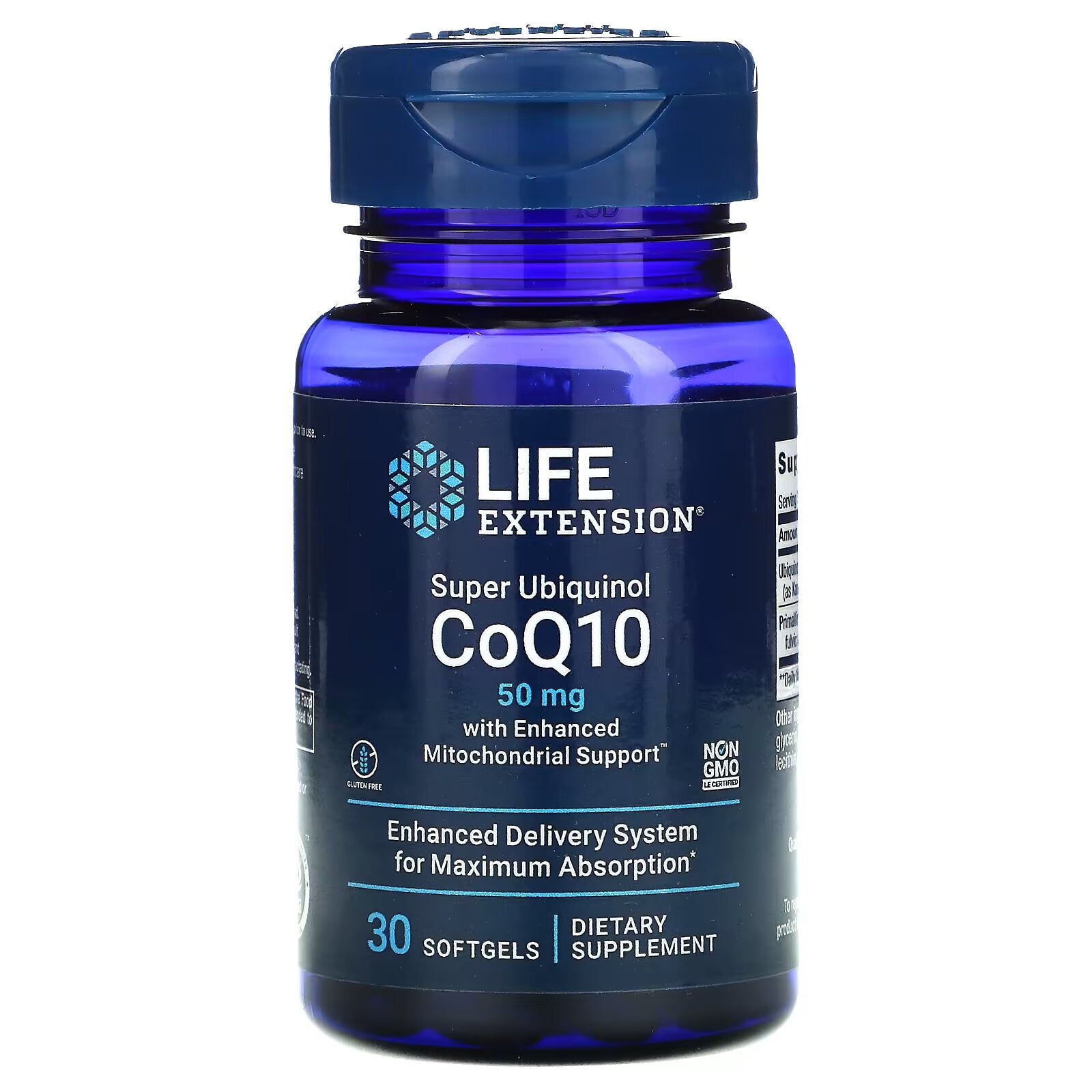 Life Extension، Super Ubiquinol CoQ10 مع دعم معزز للميتوكوندريا، 50 مجم، 30 كبسولة