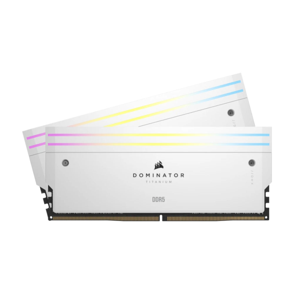 CORSAIR Dominator Titanium RGB RAM, 32 GB DDR5 (2x16 GB), CL32, 6400 MHz, CMP32GX5M2B6400C32W, white