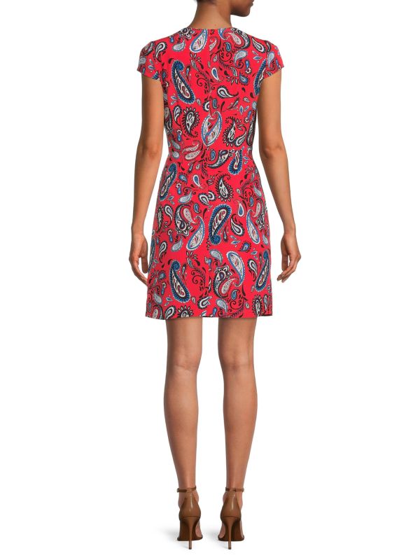 Vince Camuto Short Sleeve Paisley Sheath Dress - Red