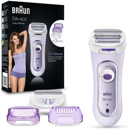 Silk- ? Pil 5 Lady Shaver 3-in-1 electric shaver trimmer and exfoliation system with trimmer attachment for wet and dry cleaning UK, 2-pin, 5-560, purple, Braun