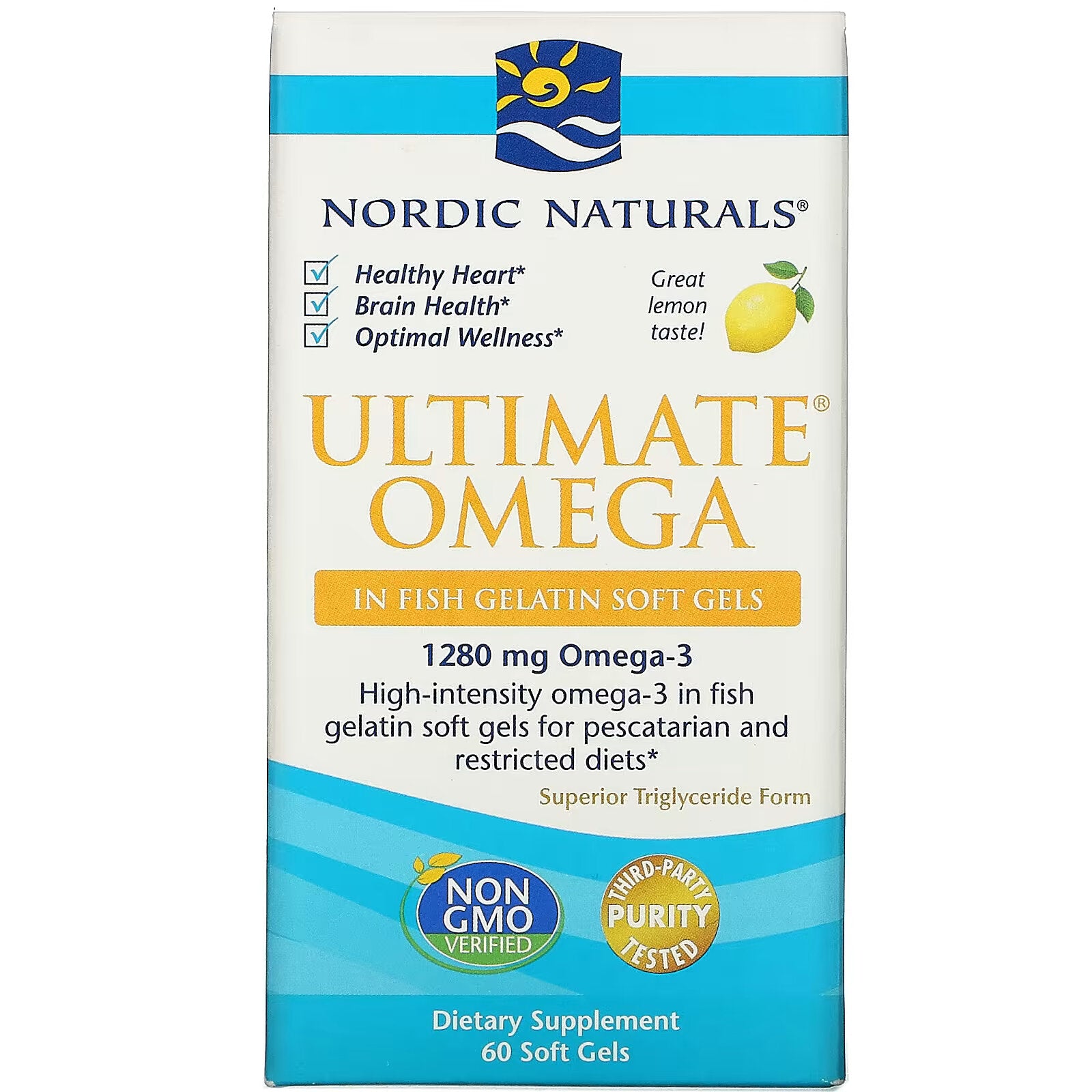 Nordic Naturals Omega-3 Fish Oil Lemon Flavor 640 mg, 60 Softgels