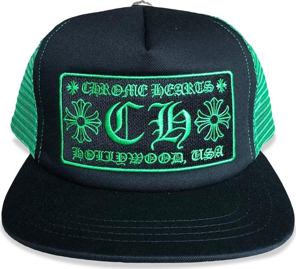 Chrome Hearts Hollywood Trucker Cap, Black/Green