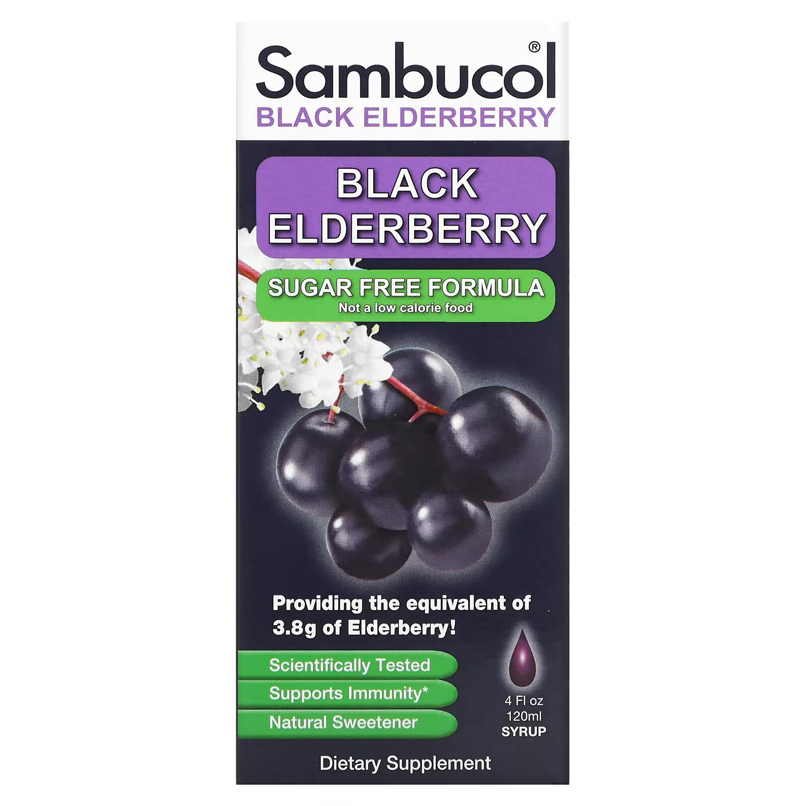 Sambucol, Black Elderberry Syrup, Sugar Free, 4 fl oz (120 ml)