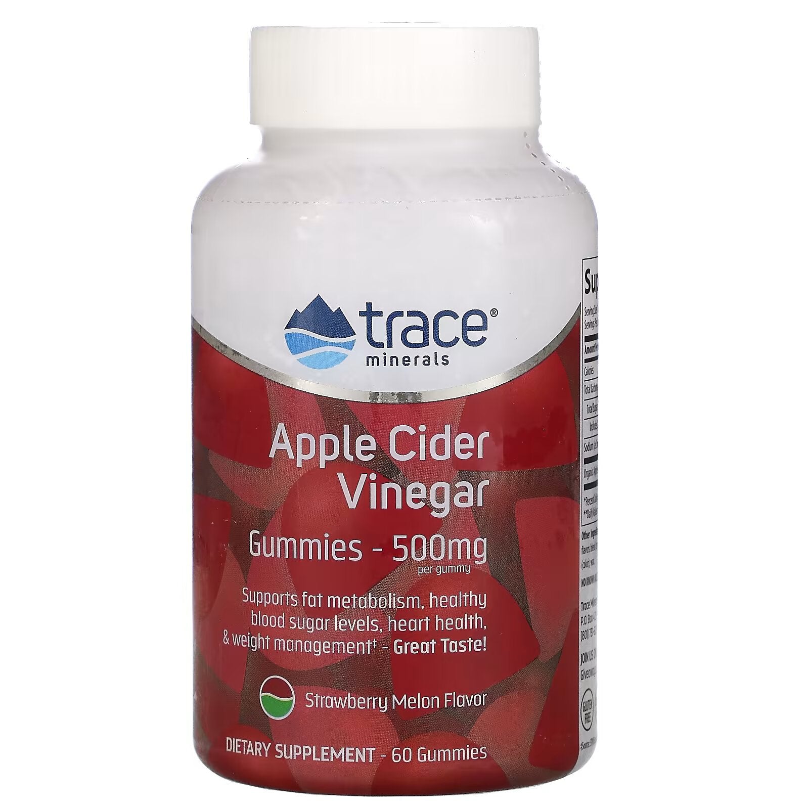 Trace Minerals Apple Cider Vinegar Gummies Strawberry Melon Flavor 500 mg 60 tablets