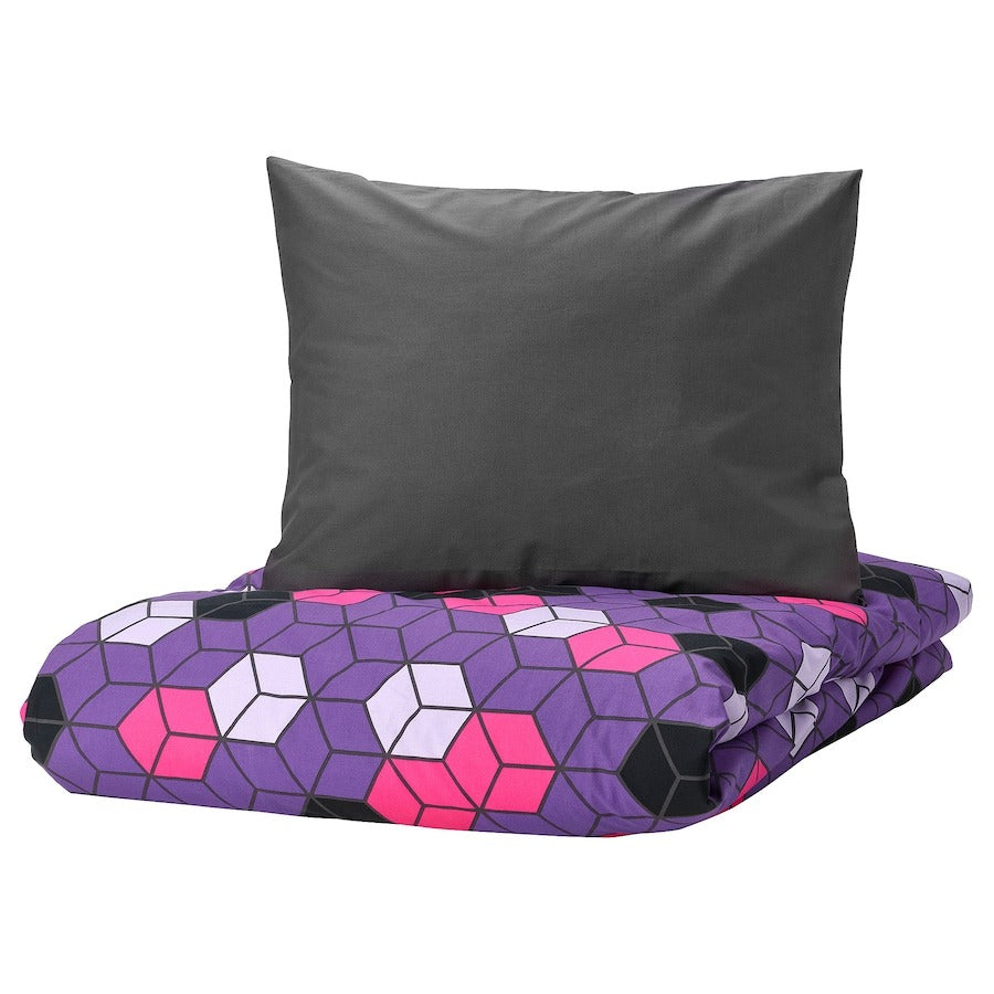 Bed linen set Ikea Blaskata Lined Sheet And Pillowcase With A Pattern, 150x200/50x60 cm purple/black