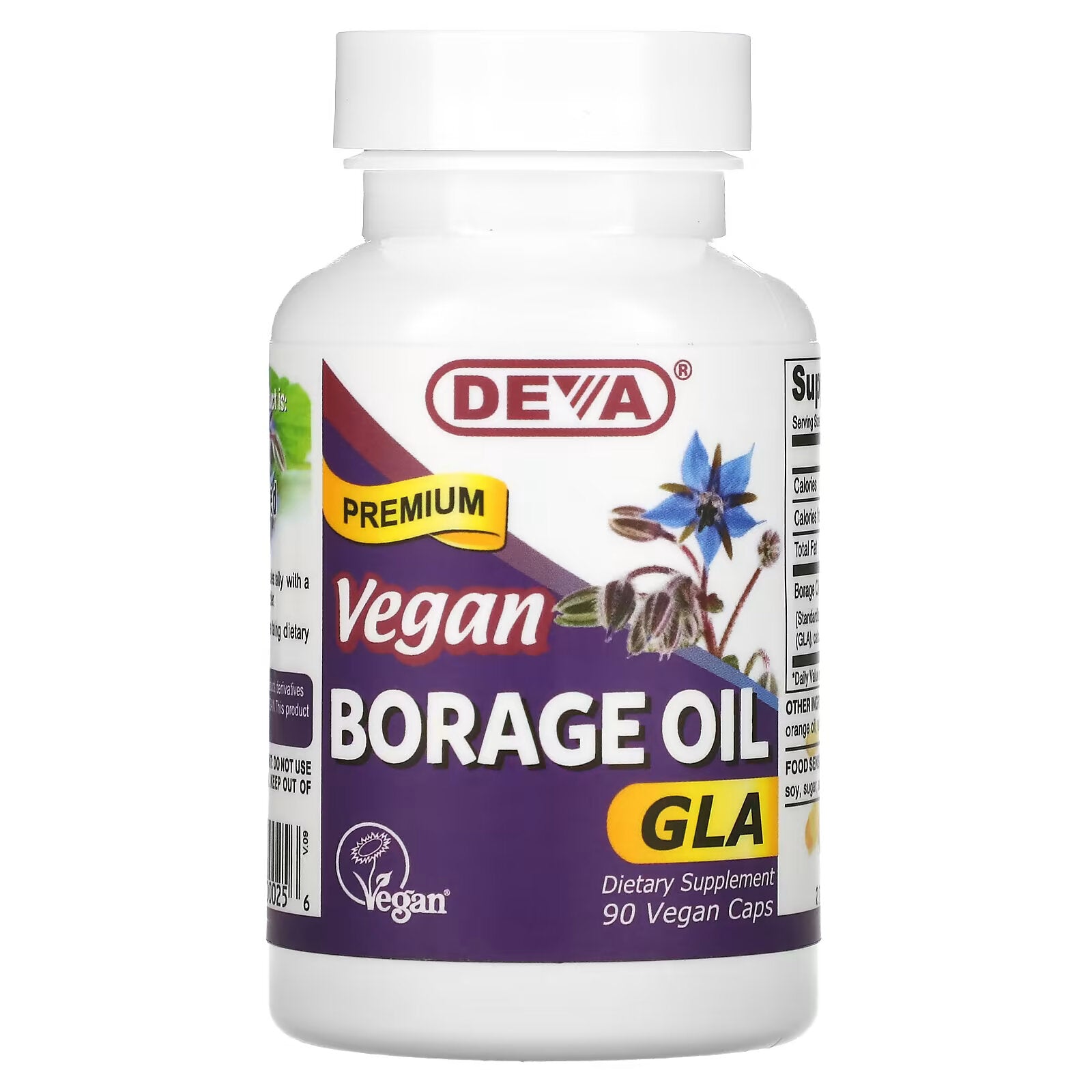 Deva, Premium Vegan Borage Oil, GLA, 90 Vegan Capsules