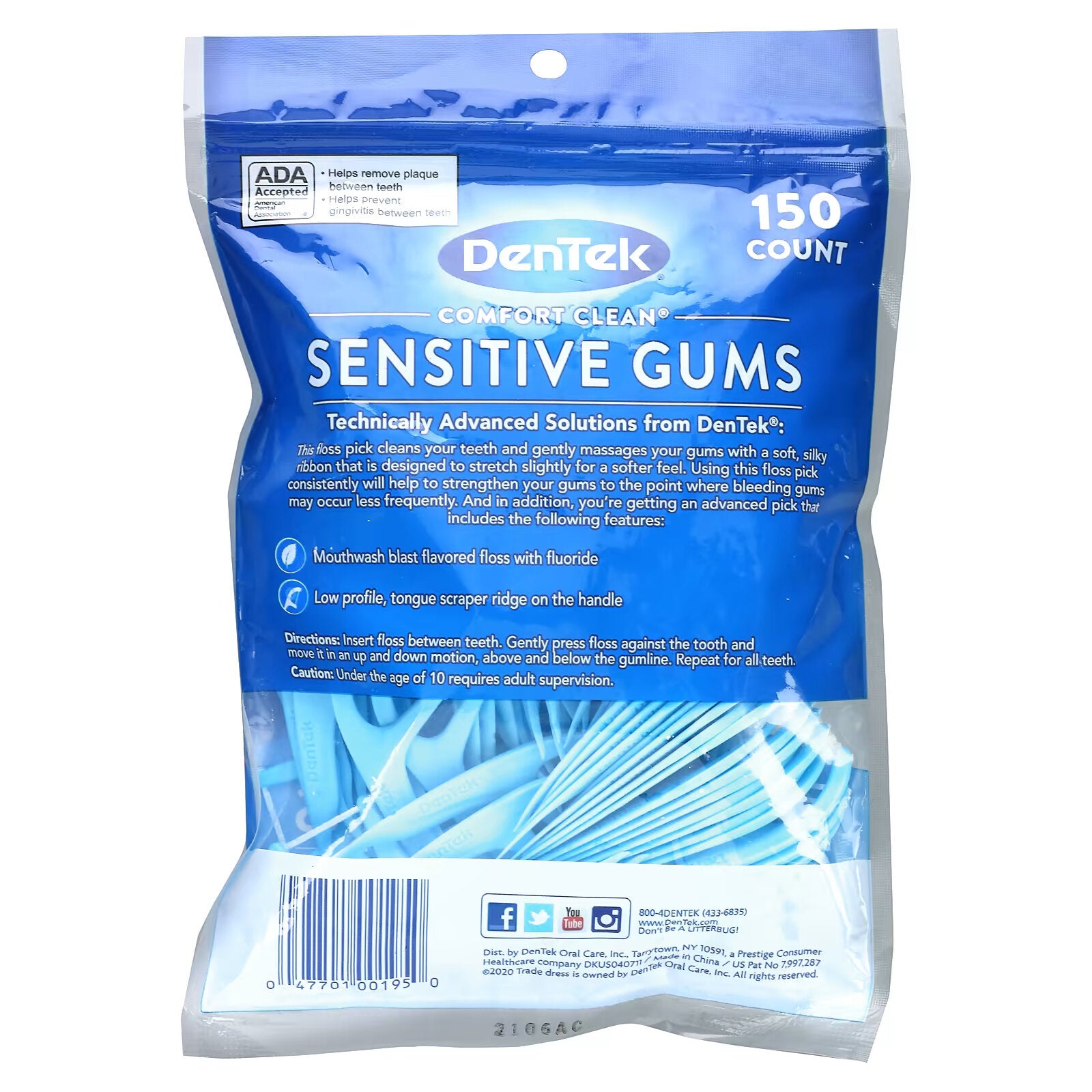 DenTek, Comfort Clean Floss, dental floss for sensitive gums mouthwash, 150 dental floss