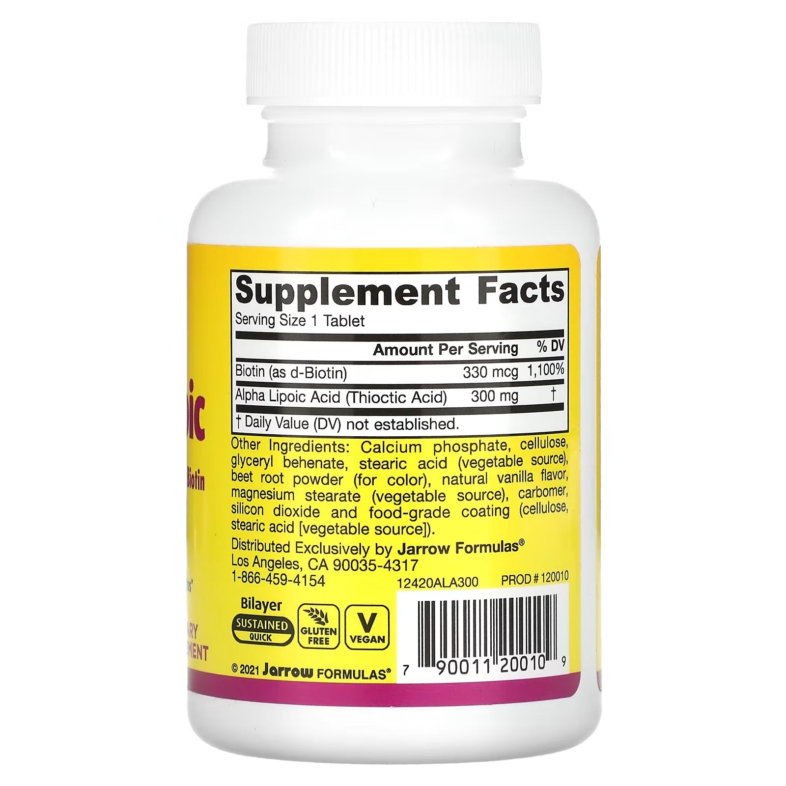 Jarrow Formulas Alpha Lipoic Sustain Alpha Lipoic Acid with Biotin 300 mg, 60 Tablets